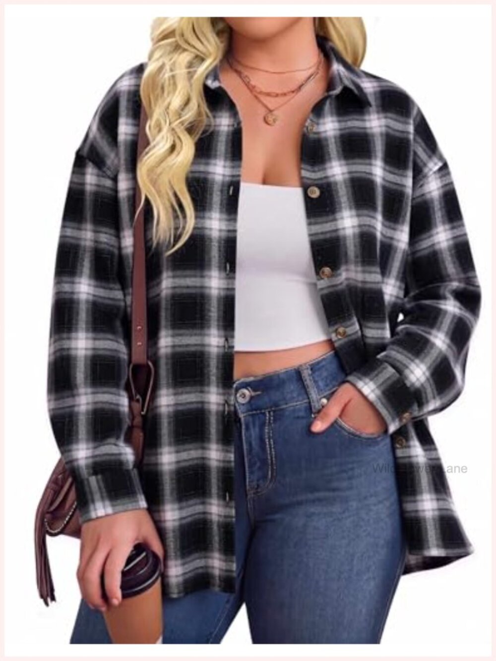 Plus Size Flannel Shirt Long Sleeve Plaid Button Down Oversized